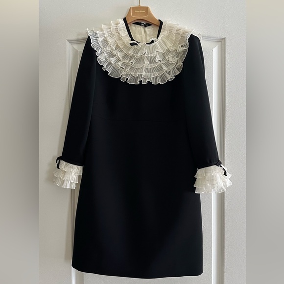 Miu Miu Black Dress with White Ruffle Details
